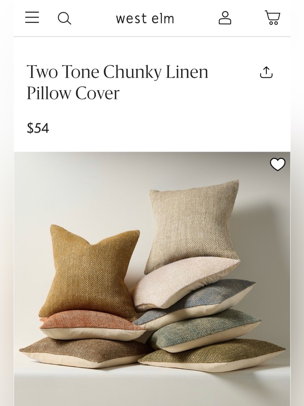 West Elm Two-Tone Chunky Linen Pillow Cover — Dark Green & Cream